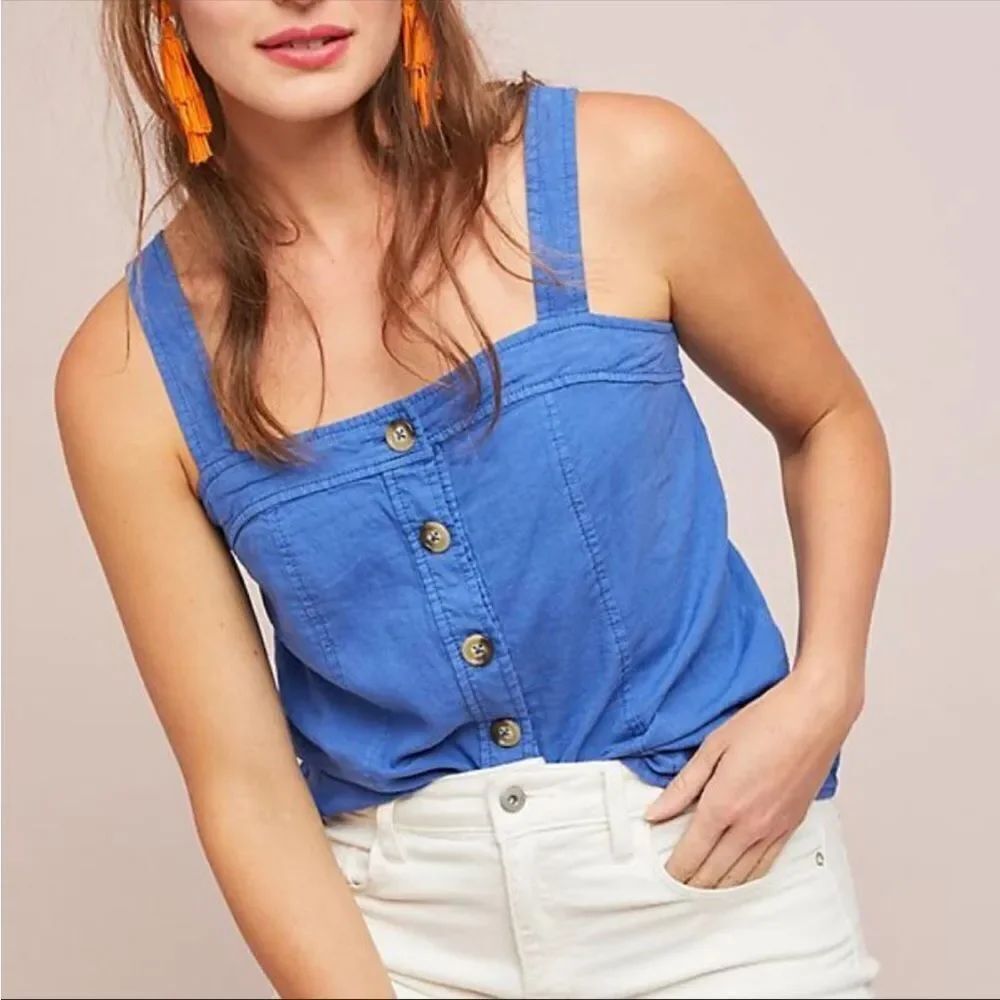 ANTHROPOLOGIE | MAEVE Angeline Button Front Linen Tank Top Blue Women’s Size 2